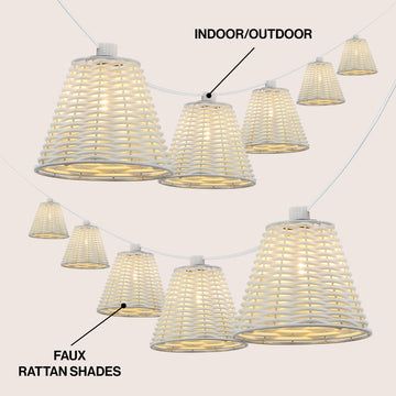 Payton 10-Light Indoor/Outdoor 10 ft. Classic Cottage Incandescent G40 Faux-Rattan Shaded String Lights